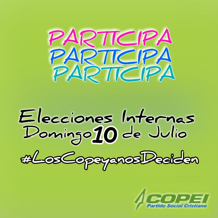 PartidoCOPEI_'s tweet photo. Este domingo 10 de julio todos a votar en nuestras elecciones internas! #LosCopeyanosDeciden https://t.co/2UQ5iutx2P