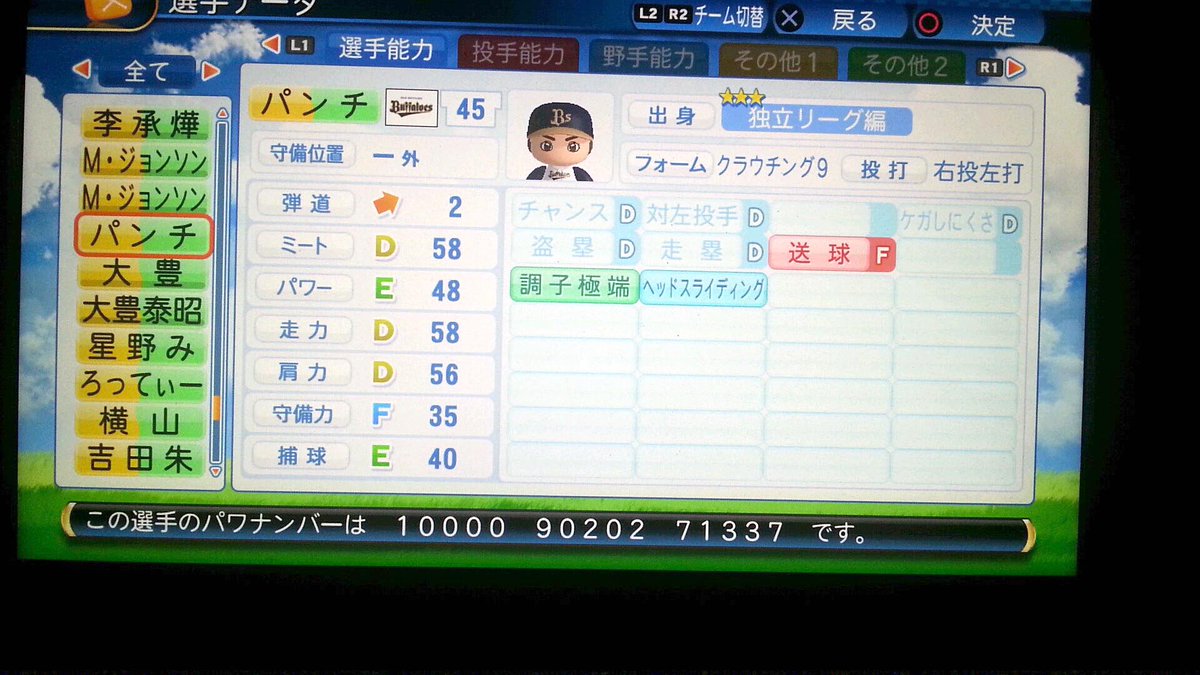 パワプロ2016で元オリックスブルーウェーブのパンチ佐藤(佐藤和弘)選手