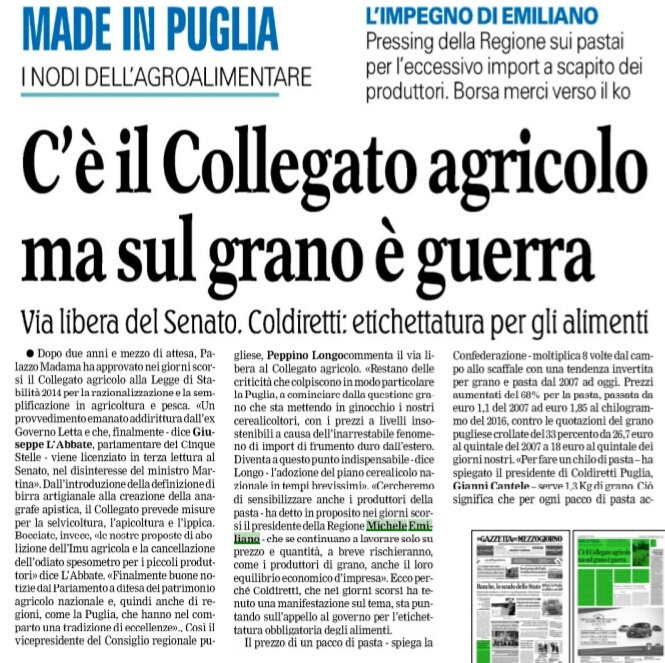 longopuglia's tweet photo. Bene #collegatoagricolo ma per #granopugliese indispensabile adozione piano cerealicolo nazionale
@micheleemiliano https://t.co/JIDWXhoOWN