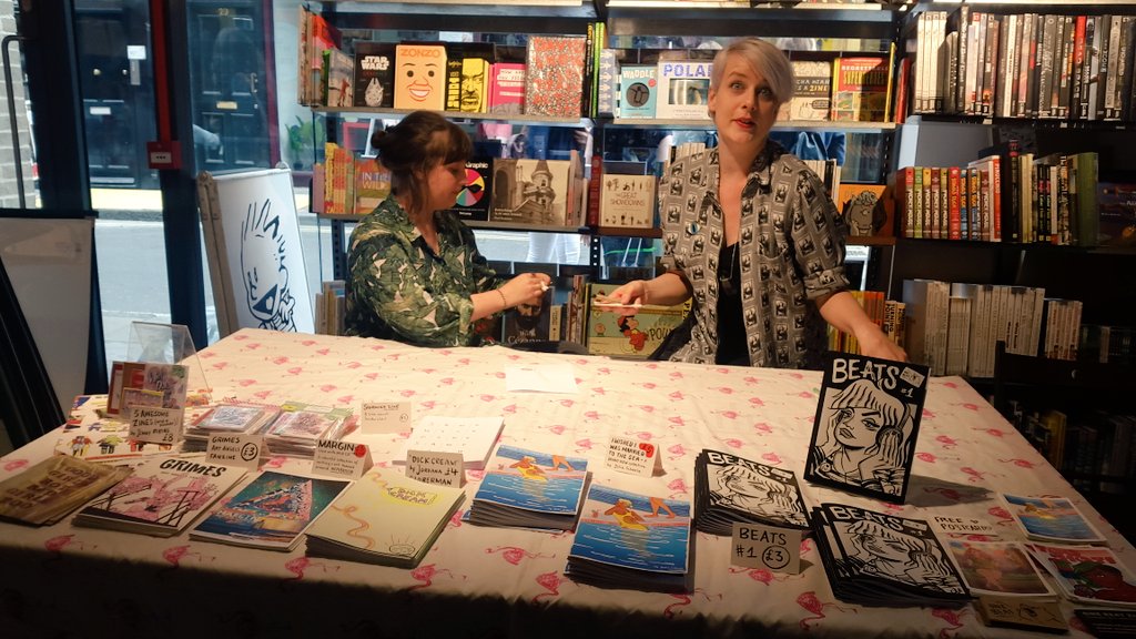 Inspired tablecloth with <a href="/onebeatzines/">One Beat Zines</a> for #smallpressday
