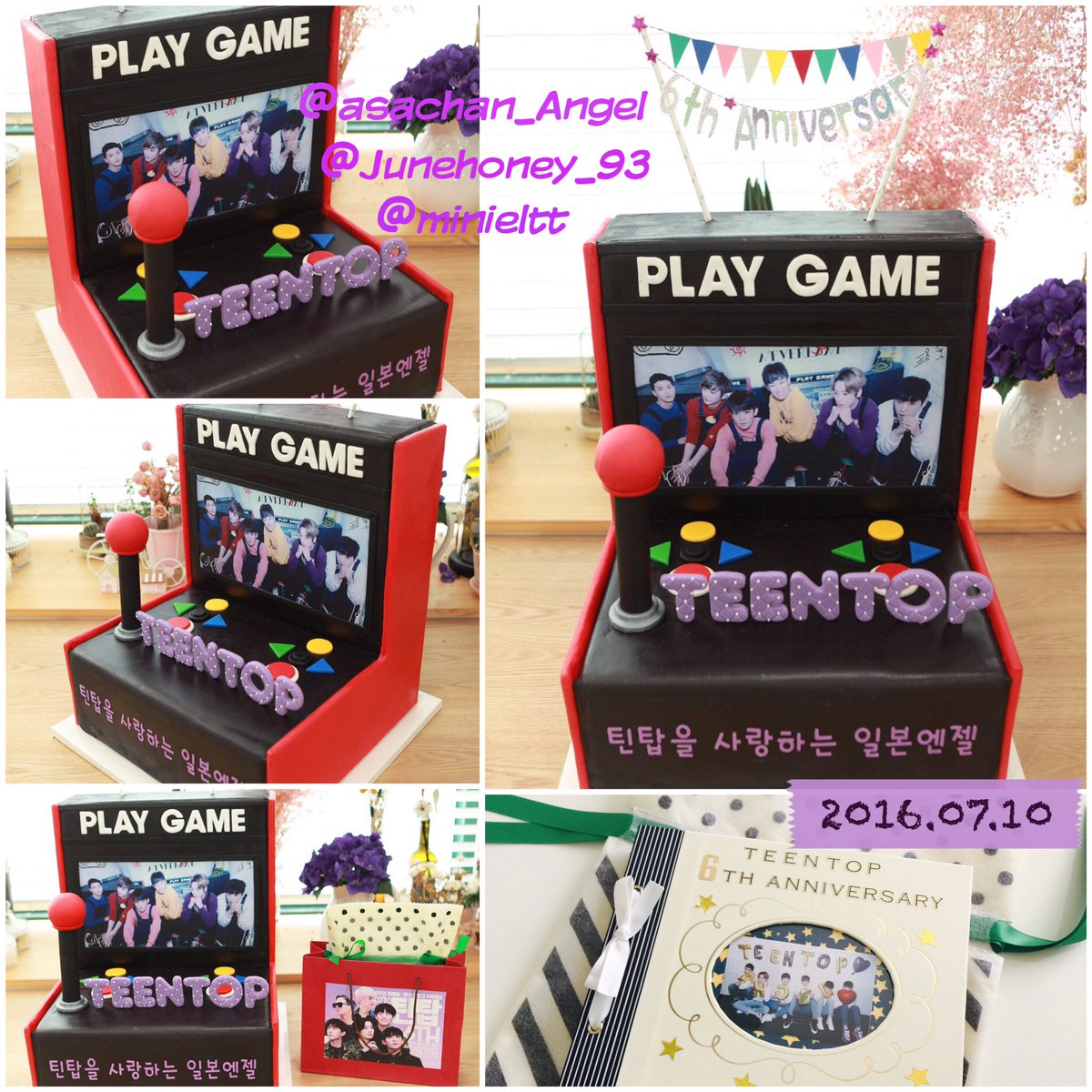 TEENTOP6周年お祝い企画ご参加の皆様😇
皆様と一緒に贈ったケーキとメッセージブックはこちらです🎁💕📒
メンバーが夢中で遊んでいたゲームのケーキです🎂喜んでくれています様に♡
 #6YearsOnTop #우6빛깔6틴탑6주년