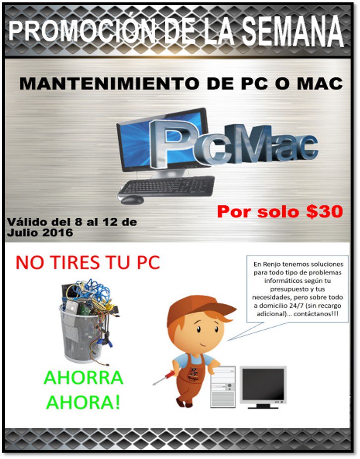 solucionesrenjo's tweet photo. #promo de la semana reparación de Windows o Mac a $30 #descuento increíble, válido hasta el 12 de Julio del 2016 https://t.co/160KrnLOAB