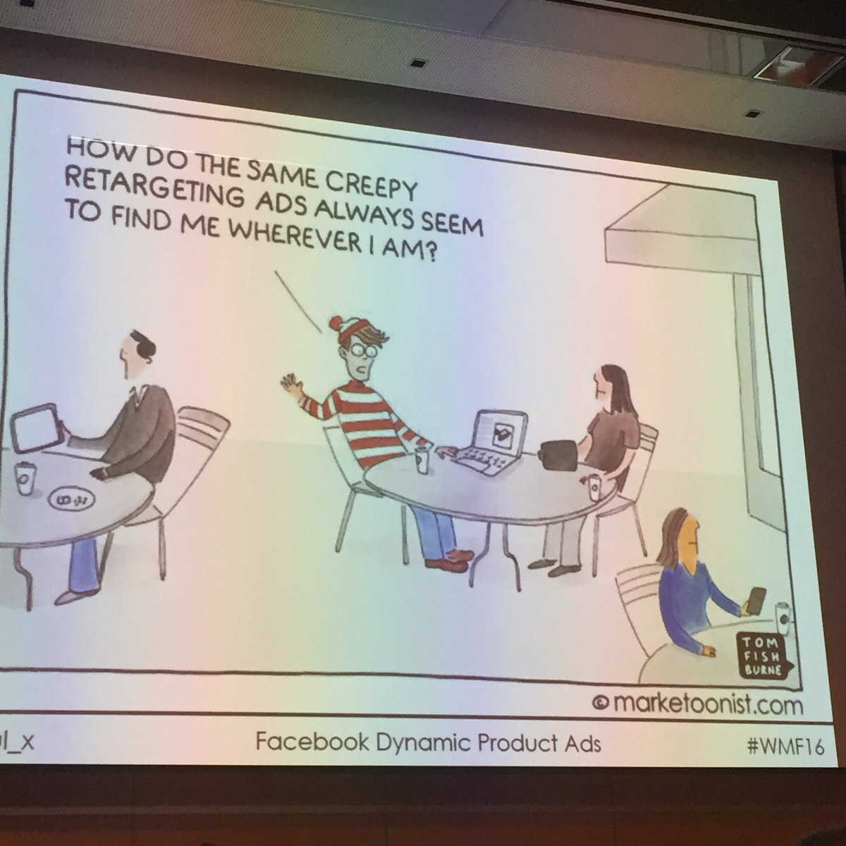 Meraviglia Fishburne <a href="/marketoonist/">Tom Fishburne</a> con le inserzioni dinamiche di <a href="/jul_x/">Paolo Ratto</a>  al #WMF16