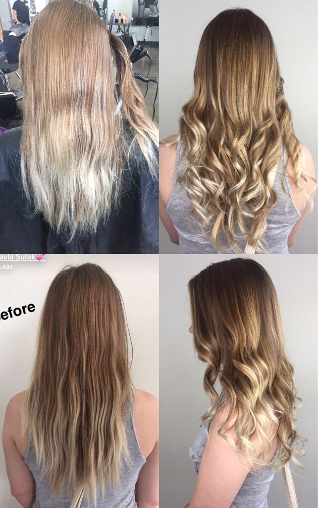 TheKaylaSulak's tweet photo. before &amp; after 
Balyage done by me 🙆🏽💗 
dm me if you need your hair done cut, colored, lightened etc. https://t.co/XElvcKciFc