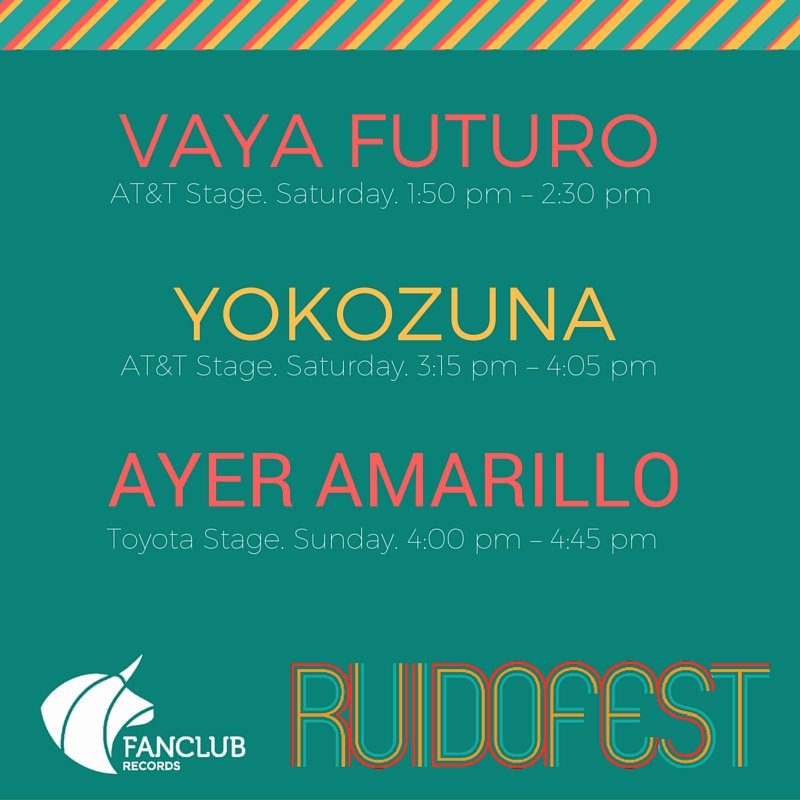 Fanclubrecs's tweet photo. Para pasarla de lujo si están en #Chicago:
@Vaya_Futuro @yokozunarock y @ayeramarillo en @RuidoFest.
#veranofanclub https://t.co/FpuJ39Npb2