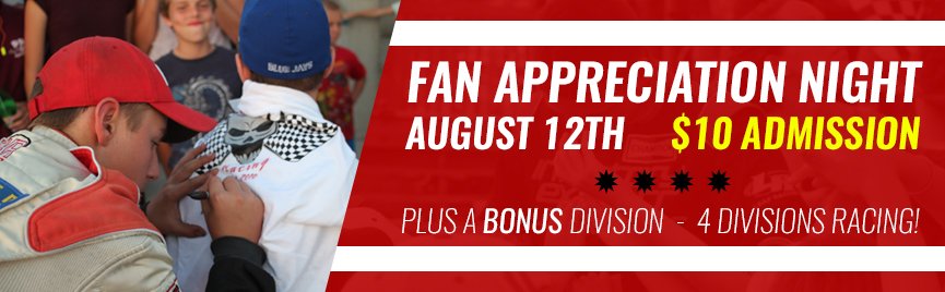 DelawareSpdway's tweet photo. Delaware Speedway is thrilled to announce $10 admission for our August 12th fan appreciation night! https://t.co/mRgyR60jt0