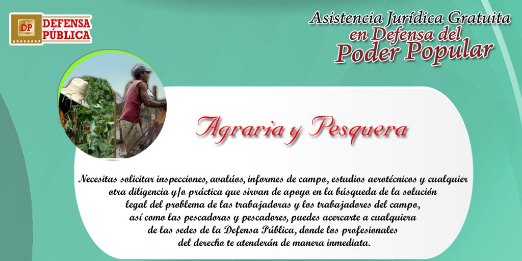 DefensaPublicaV's tweet photo. #NuestraCompetencia en materia Agraria y Pesquera al servicio del Poder Popular #SomosDefensaPública https://t.co/F3VNnByC43