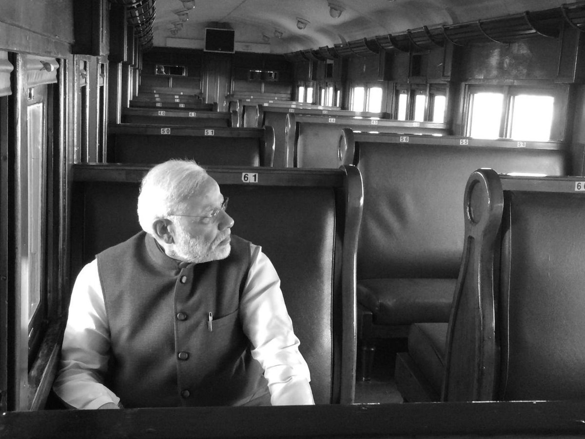 RealHistoryPic's tweet photo. In revenge of Gandhi's ejection from train, PM posing for a pic after ejecting all passengers of that train.(2016) https://t.co/f3mERAwN9p