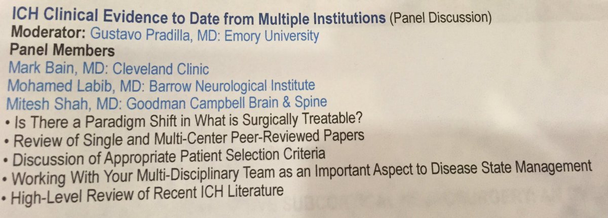 Good discussion today regarding new techniques in ICH evacuation.  Looking forward to the randomized trial.  ENRICH