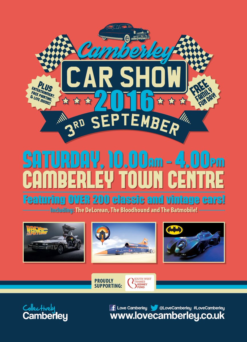 LoveCamberley's tweet photo. Date for your diary! 3rd September - Camberley Car Show returns! #BIDEvents #LoveCamberley https://t.co/U8upuK3bDx https://t.co/29DNgNkDEJ