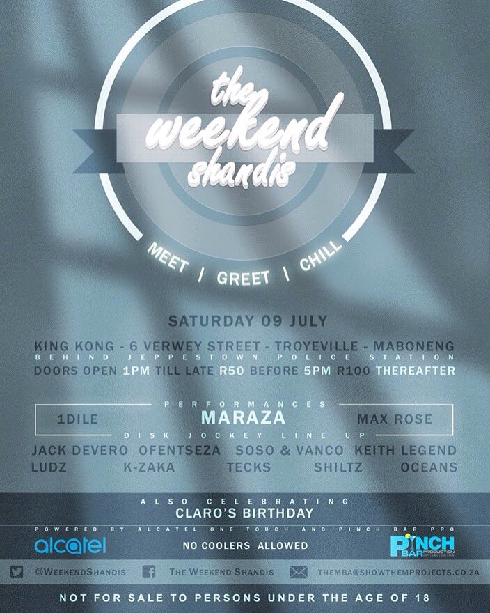Boet_Themba's tweet photo. MARAZA PERFORMING AT 21:30 #TheWeekendShandis https://t.co/fid4FYEubb