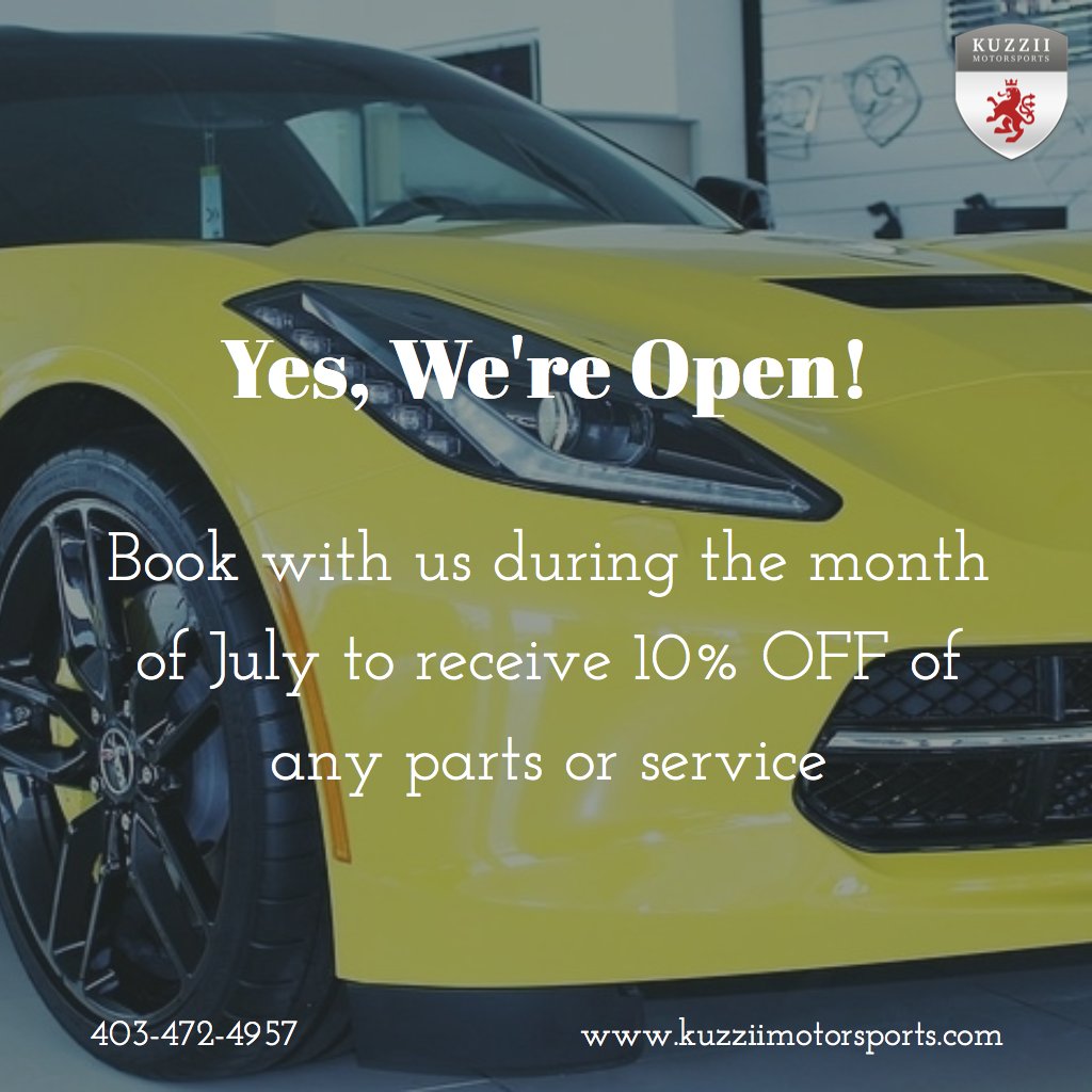 KuzziiMotor's tweet photo. Book with us during the month of July and receive 10% off any parts or service. #yyccars #yyc #carsofyyc #yycrides https://t.co/c2iEDvbzmU