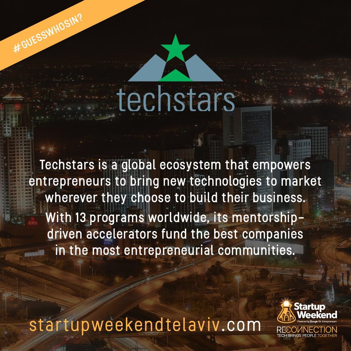 SWTelAviv's tweet photo. GUESS WHO'S IN? Check out our new exclusive partnership ! #techstars #startup #startupweekend https://t.co/vj1ADVh8Dq