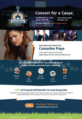 Join us on July 17: Concert 4 a Cause with <a href="/CassadeePope/">Cassadee Pope</a> !  Great event for great local non-profits! <a href="/LoCoEntertain/">Loudoun Entertain</a>