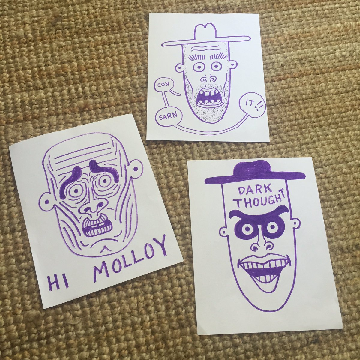 mcmubria's tweet photo. some stuff I drew this morning at the McMullen dudes' breakfast-table drawing club #consarnit #darkthought @Crayola https://t.co/CT1US0sGTU