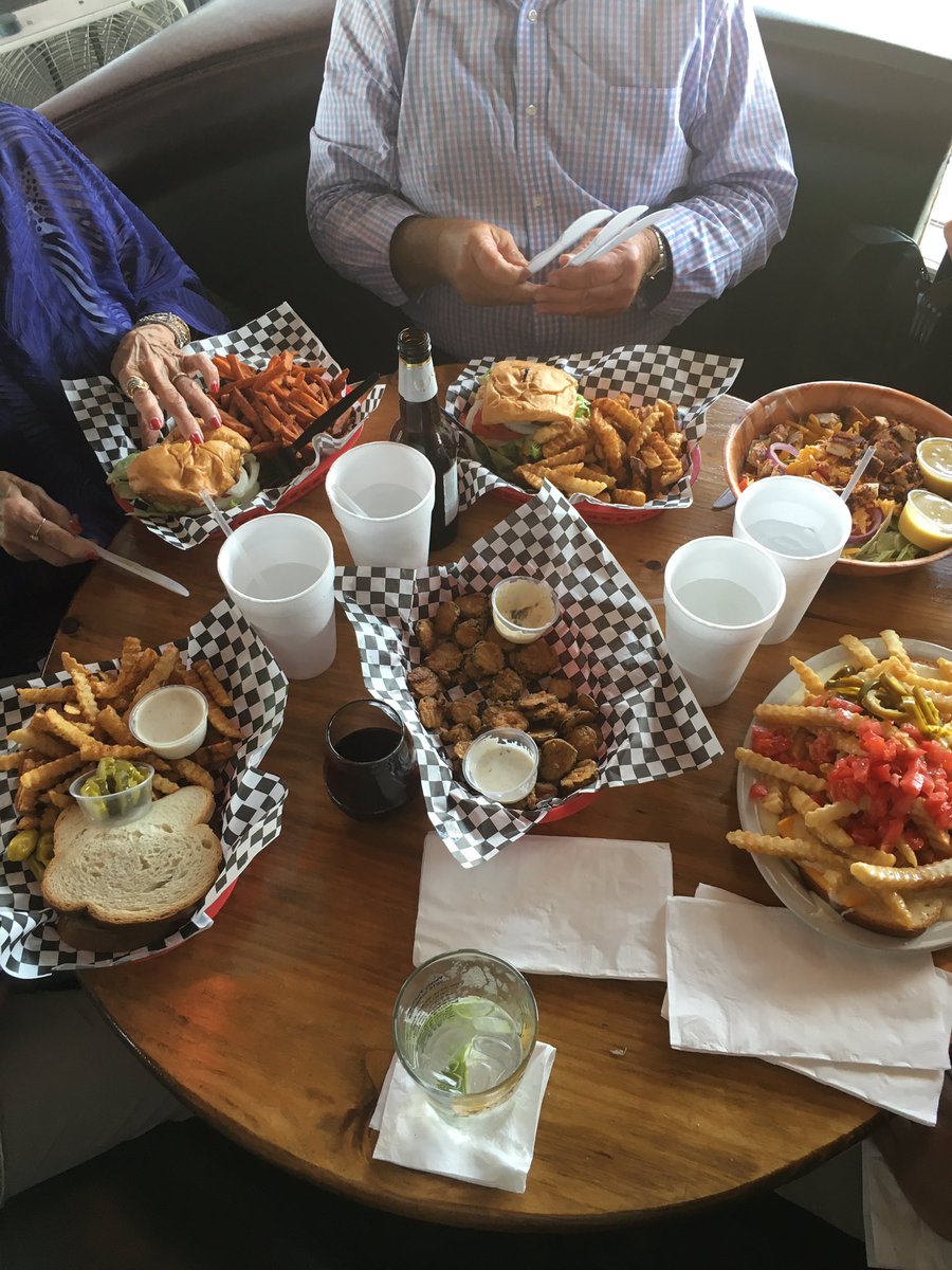 CornerPubGH's tweet photo. Lunchtime on the corner. #freakshow #hotchickensandwich #blackenedchickensalad #bigcheeseburger #friedpickles https://t.co/lkGZpZIdr2
