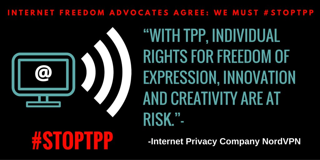 GTWAction's tweet image. .@NordVPN: Internet freedom of expression, innovation, creativity all at risk under #TPP bit.ly/28NFEG0