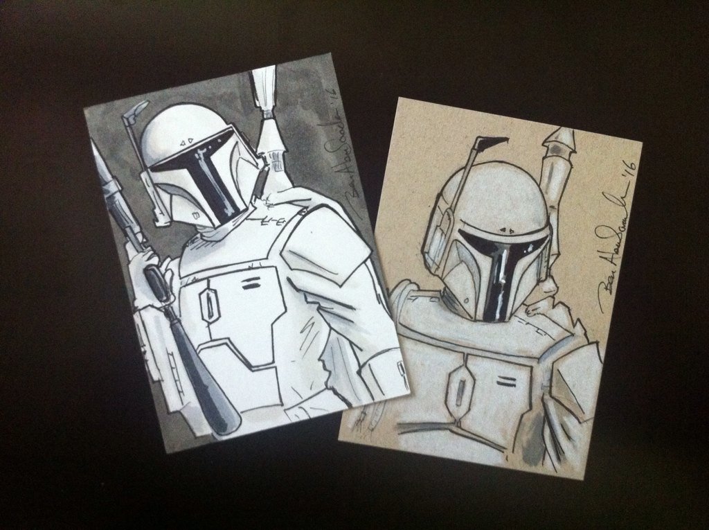 whitebobafett's tweet photo. Got my #BobaFettPrototype sketch cards from @KSGeekMan (thanks Ben!) Want one of your own? Only $9 each for now! https://t.co/9pFdrEK06y