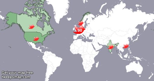 My followers are in Netherlands(90%), USA(5%)... Get your map too: tweepsmap.com/!royvano