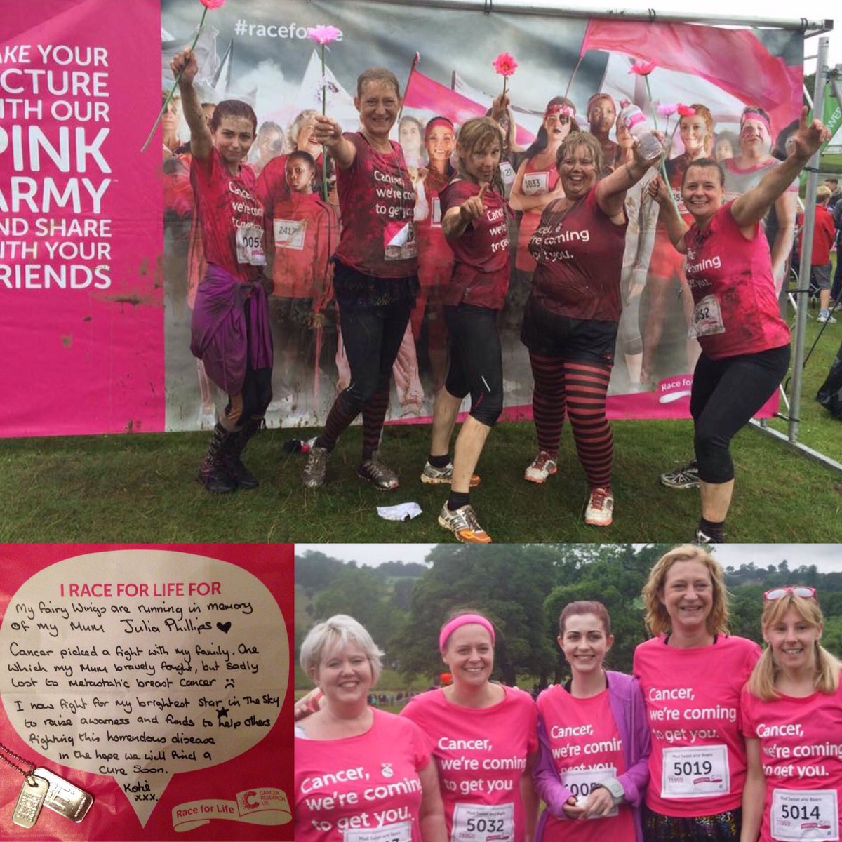RunningFairy's tweet photo. Thankyou to all that donated #wegotdownanddirty 4 #CancerResearch #prettymuddy #Harrogate #PinkArmy #stillfindingmud https://t.co/UfnerujGRU