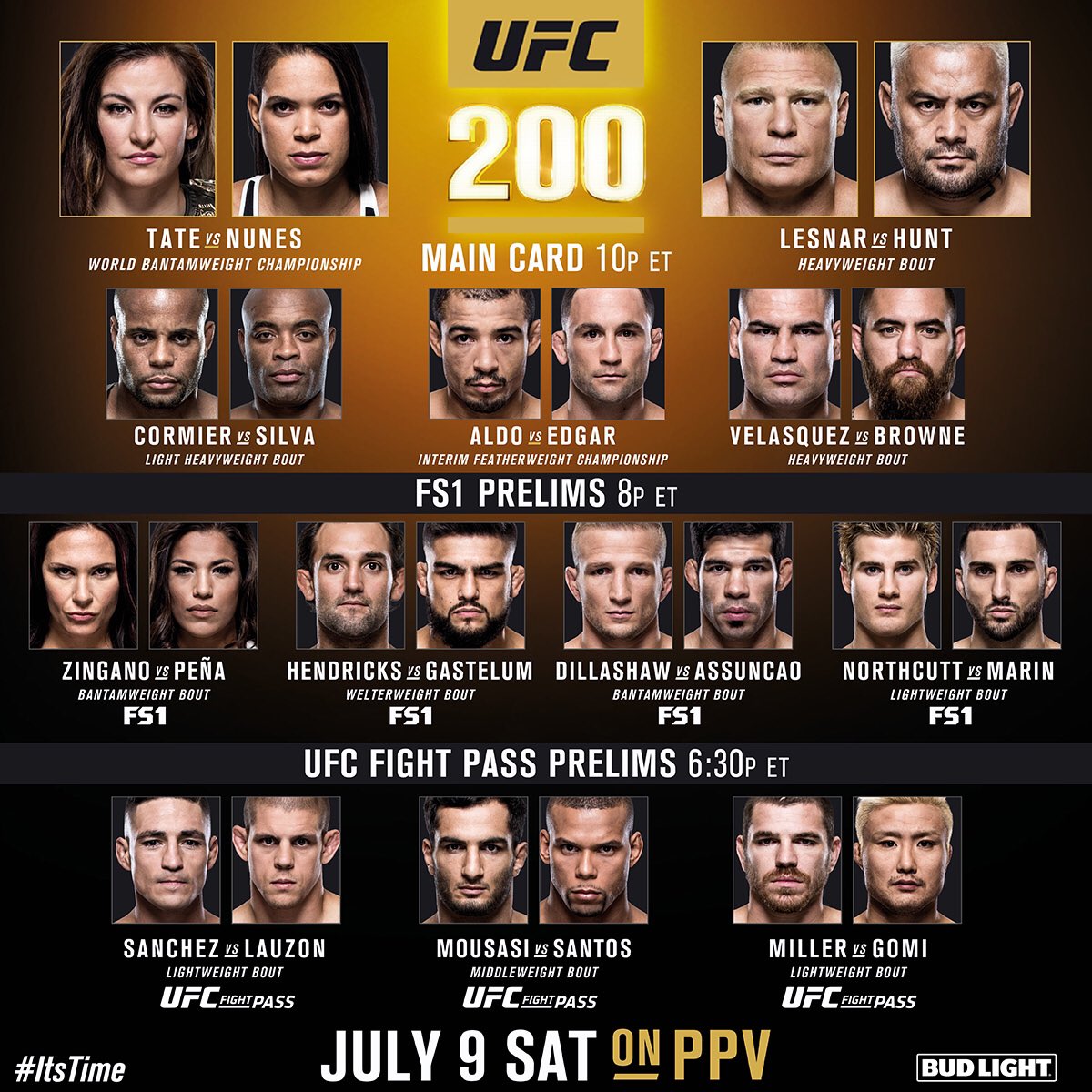 danawhite's tweet photo. Whether you are watching live or on tv you can not miss one of these fights. This entire card is stacked!!! #UFC200 https://t.co/ZmUguH9328