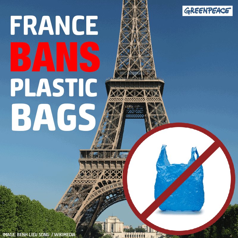 Yes! France’s ban on single-use plastic bags is now in force.

RT if you want more countries to #banthebag.