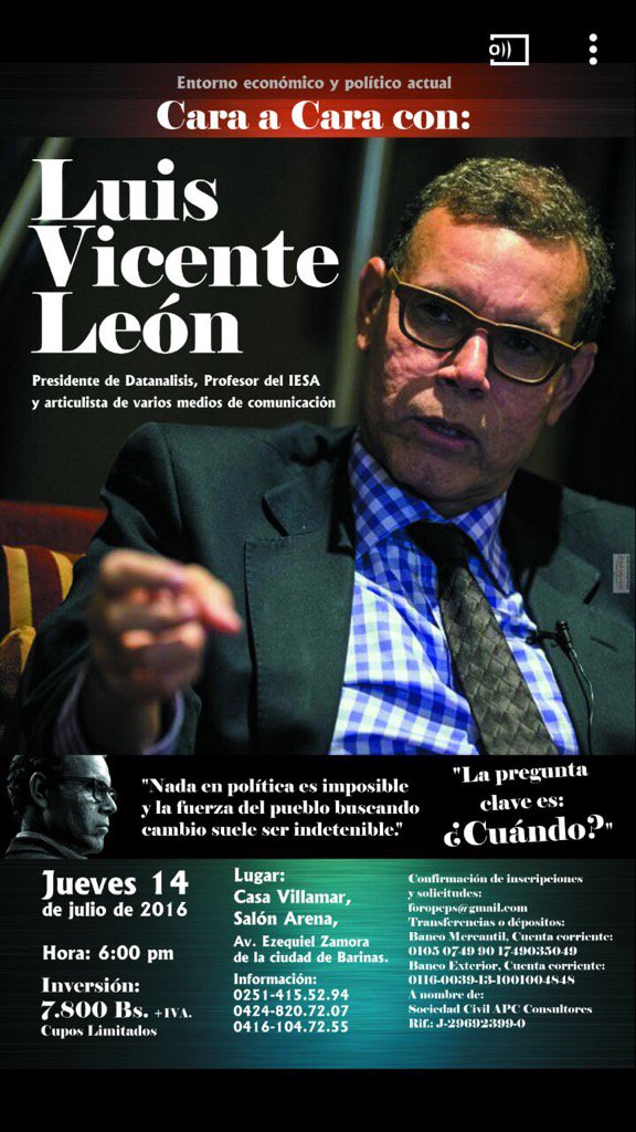 luisvicenteleon's tweet photo. Es obvio quien ganaría el RR. La pregunta es si habrá?   Barinas, jueves 14. Casa Villamar. No te lo pierdas. https://t.co/iNiDzXUtPD