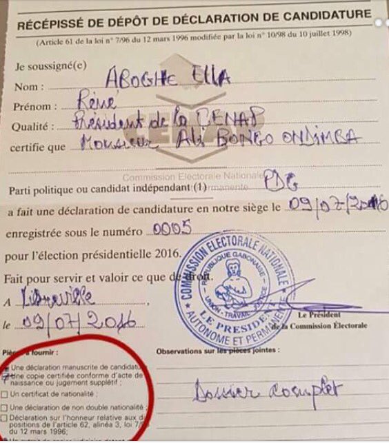 Ali a encore mentie aux gabonnais ..D'ou tu a fourni des piece supplementaire dont l'institution n'avais pas besion👿