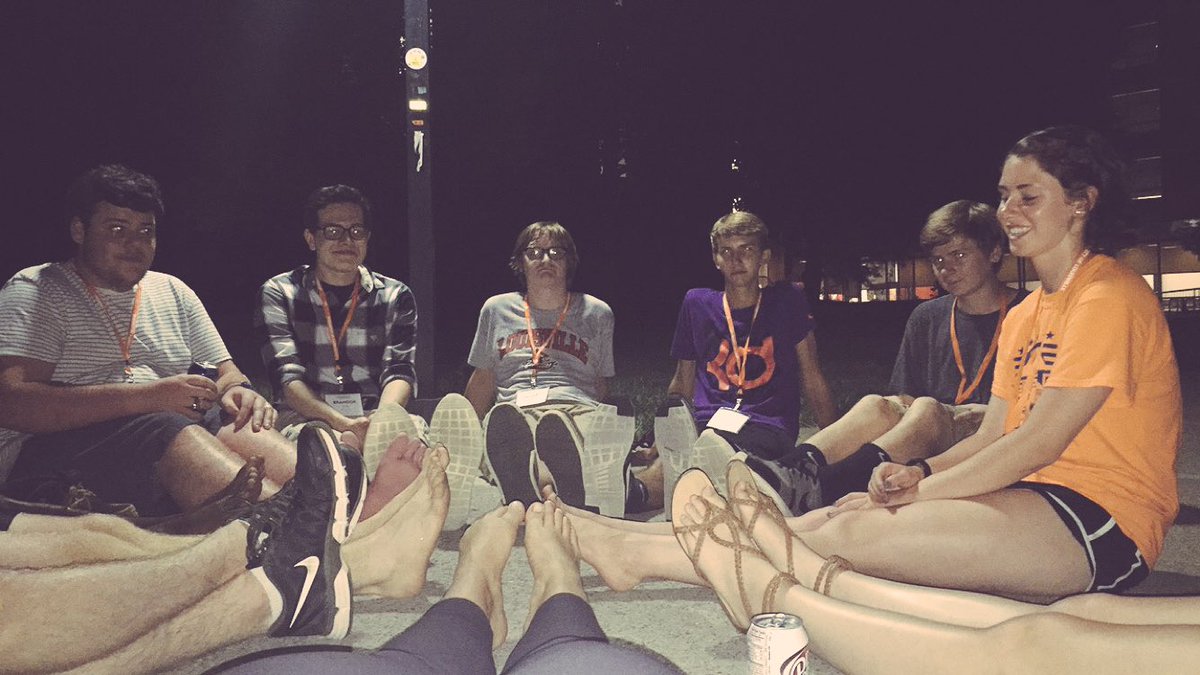 UofL_JMorg's tweet photo. Perfect way to end Day One of Session 9-- put our feet in the circle to show how close we've become??? 👣👣👣 https://t.co/uHXtidT1Wo