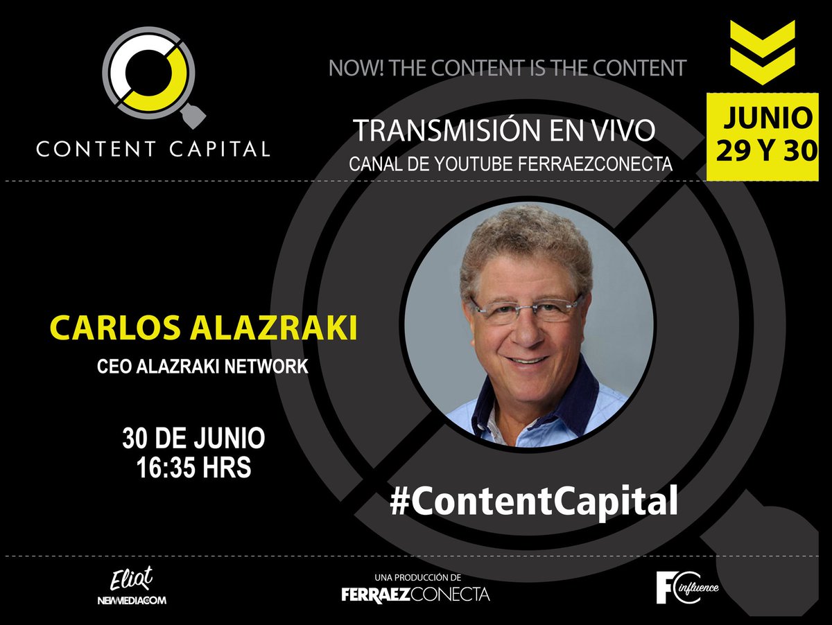 EliotMedia's tweet photo. .@carlosalazraki será parte de #ContentCapital. No te pierdas su participación este 30 de junio. https://t.co/YgEqywvUY1