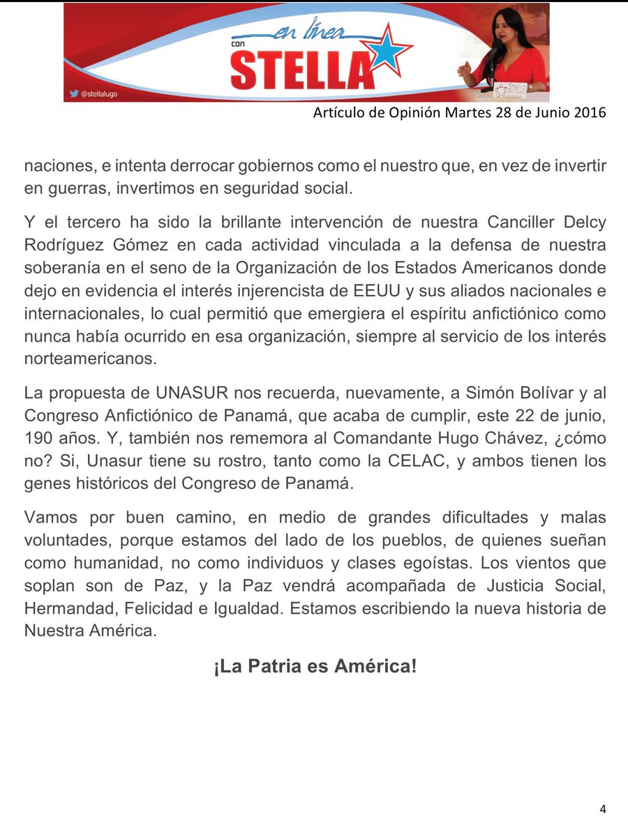 Artículo de opinión 'Vientos de Paz por América Latina' #DelcyHeroinaPatriota @NicolasMaduro