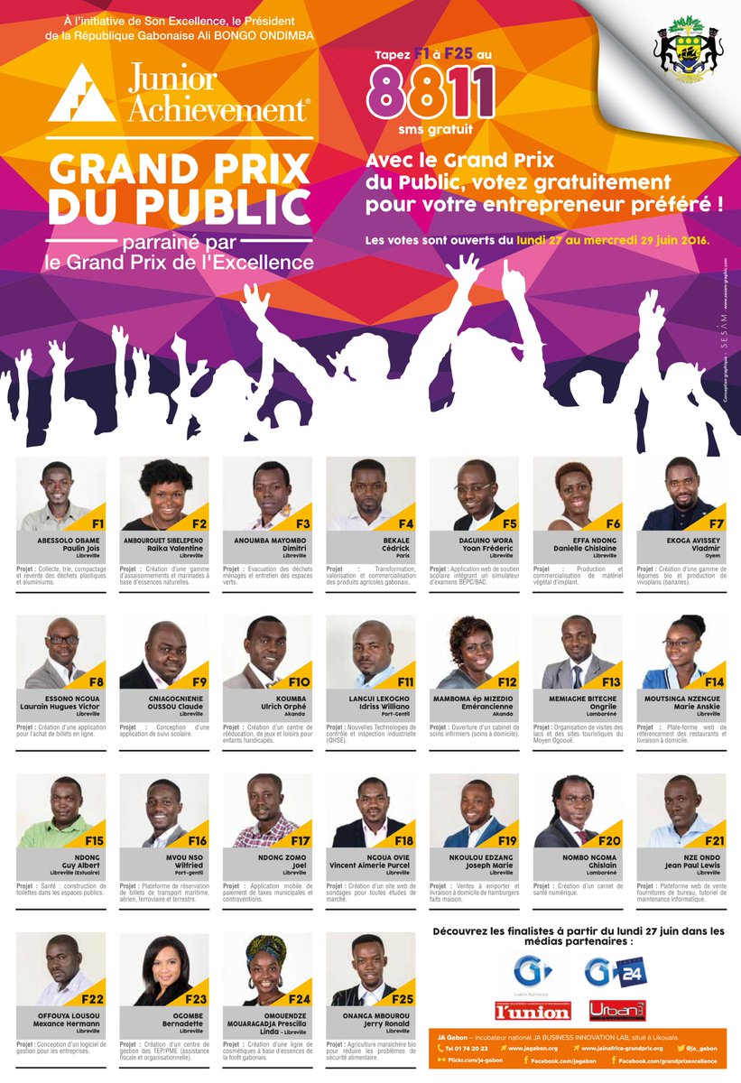 Le Grand Prix du Public est lancé !tapez de F1 à F25 au 8811 pour votre entrepreneur préféré ! #Gabon <a href="/actugabon/">Gabriel N'nah</a>