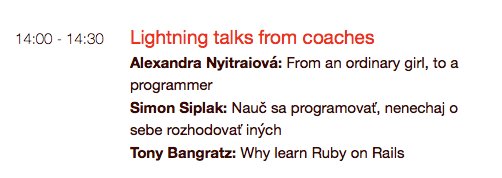 RailsGirls_Ba's tweet image. Lightning talks at #railsgirls #bratislava announced! @alexka_nitrajka @tony_xpro and @simonsiplak