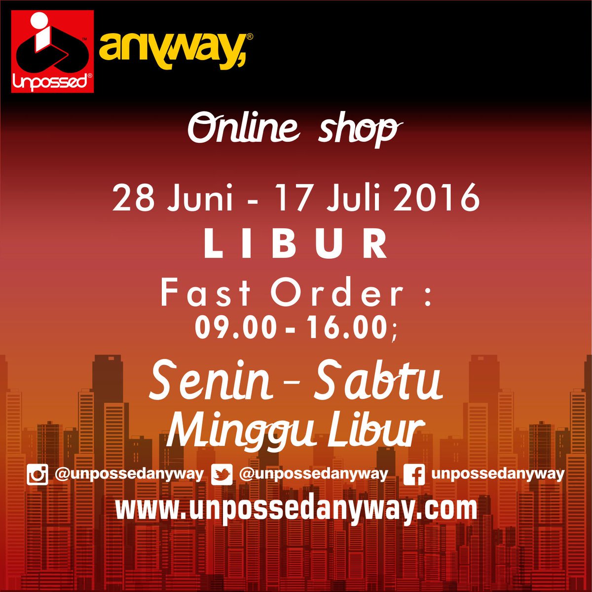 Terima kasih utk semua customer...
Mimin Mohon maaf jika ada ketidaknyamanan selama INI
Happy Ramadhan
Happy holiday