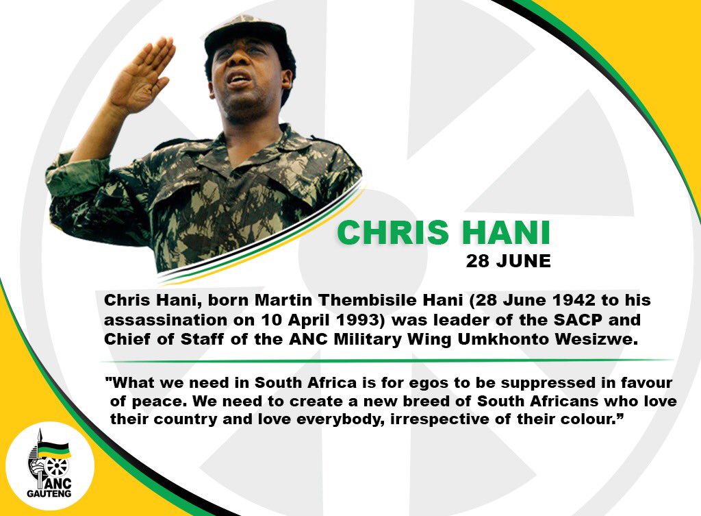 Today would have been our leader Comrade Chris Hani's 74th birthday. He will never be forgotten. Long live!
