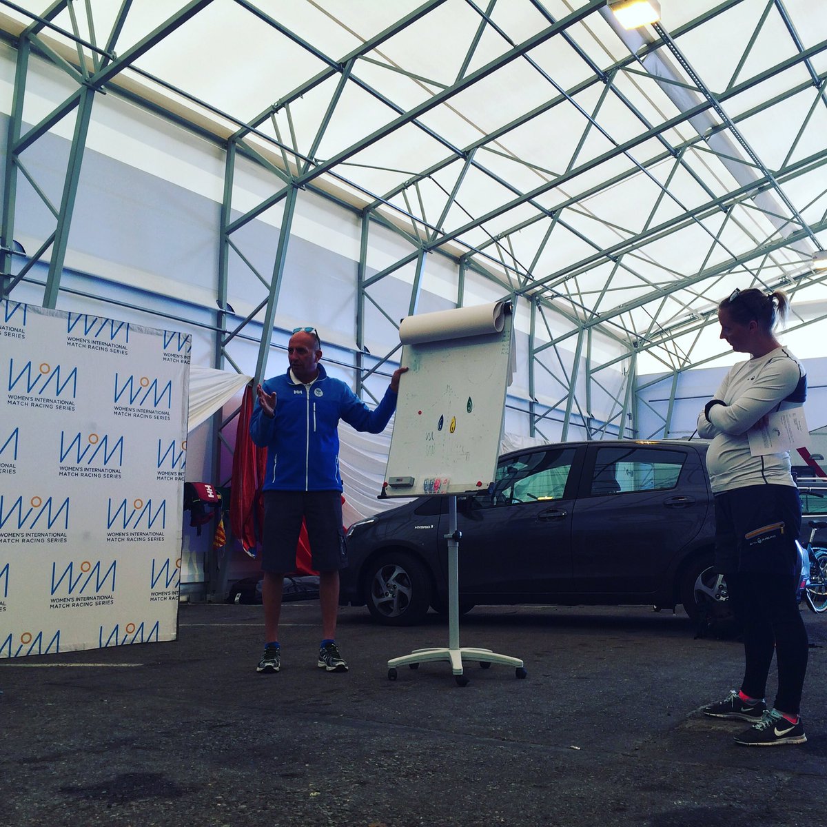 Getting ready for racing today with a discussion of rules with chief Alfredo ⛵️⛵️ #HWM2016 @wimseries <a href="/njksc/">NJK Sailing Center</a>