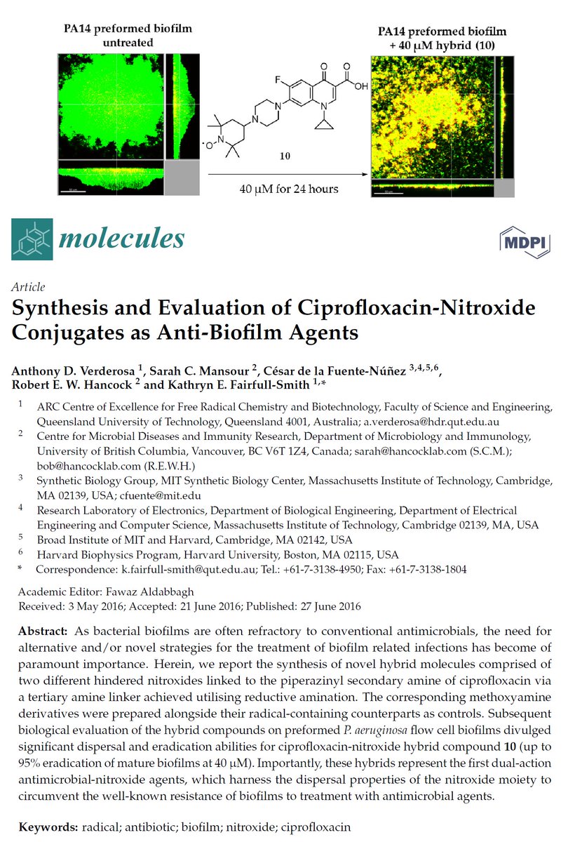 Molecules_MDPI's tweet photo. Synthesis and Evaluation of #Ciprofloxacin-#Nitroxide Conjugates as Anti-#Biofilm Agents https://t.co/P0WKEZg8xj https://t.co/WQDHyQj2co