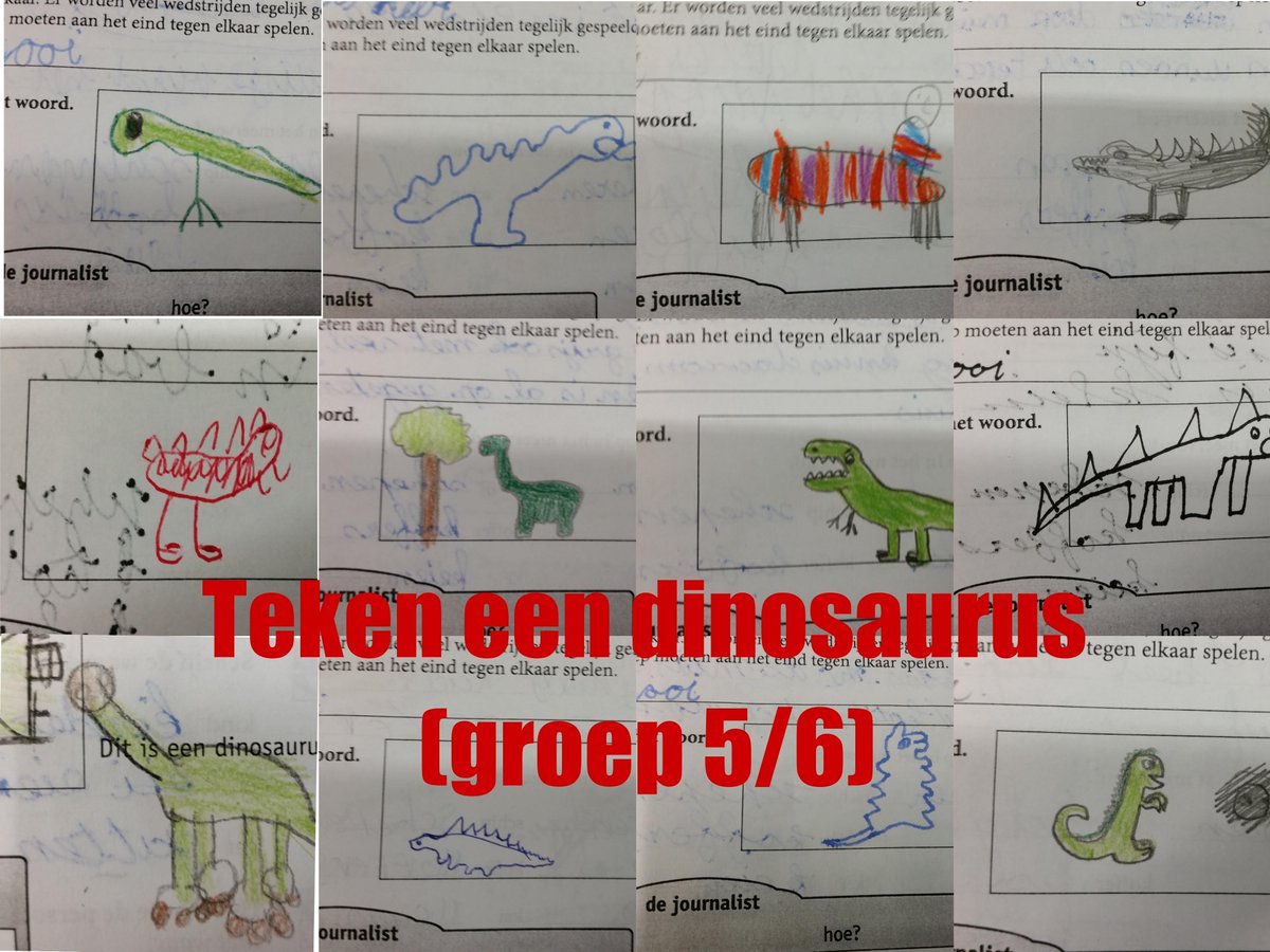 Dinosaurussen gemaakt tijdens de taaltoets van groep 6 (groep 5/6)