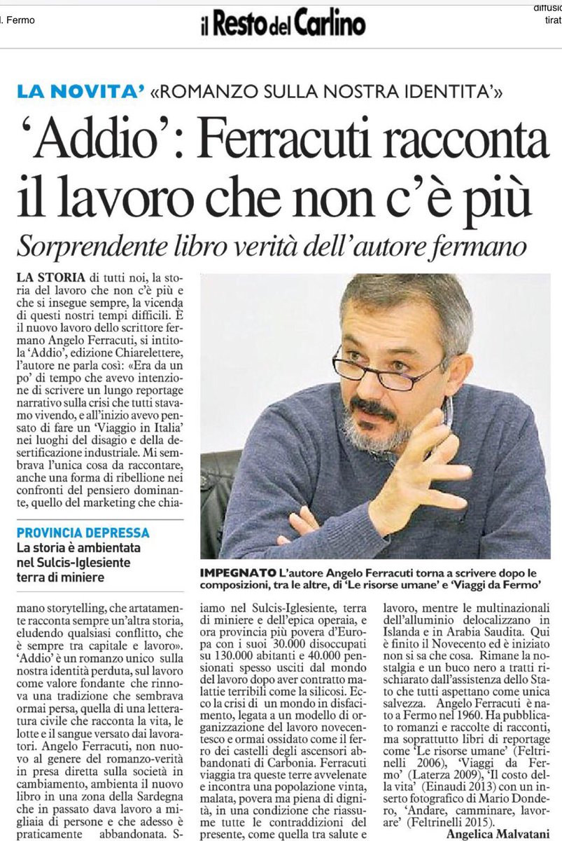 La storia di tutti noi. La storia del lavoro che non c'è più: Addio di <a href="/Ferracut/">Angelo Ferracuti</a> <a href="/qn_carlino/">il Resto del Carlino</a> <a href="/Liberos2/">Liberos</a> <a href="/AldoAddis/">Aldo Addis</a>