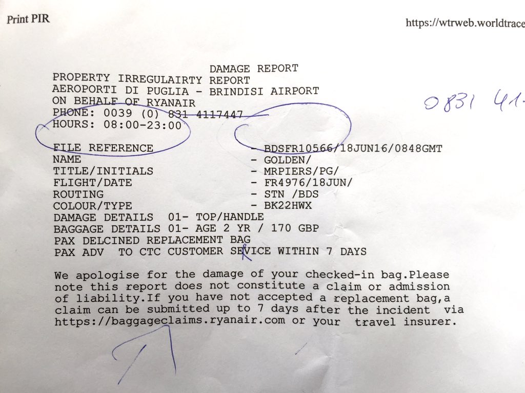 ryanair damaged baggage claim