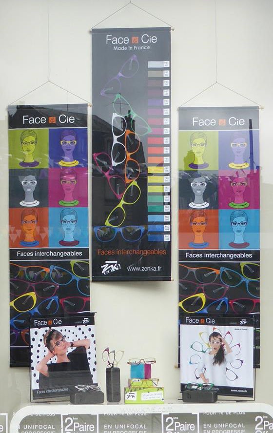 ZenkaDiffusion's tweet photo. Vitrine #FaceEtCie par Krys à Limoges (87000) #lunettes #optique #eyewear #MadeinFrance #FacesInterchangeables https://t.co/ZLSET55TOn
