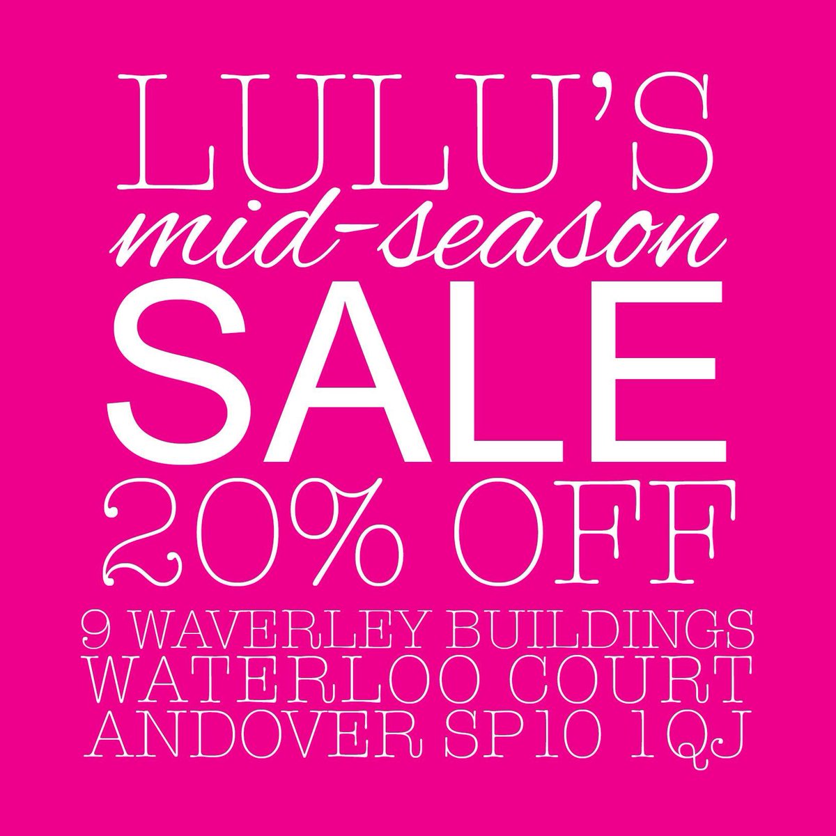 lulus_clothing's tweet photo. Our mid-season sale is now on - 20% off everything in store! #sale #boutique #shopping #Andover #Hampshire https://t.co/ZfYjz5AjyE