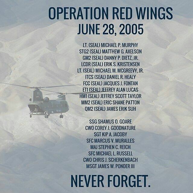 NavySEALMuseum's tweet photo. TRUE #Americans remember the sacrifices of the few that gave all! #OperationRedWings 6.28.05 @SEALofHonor @GritFire https://t.co/l7GgRRiB69