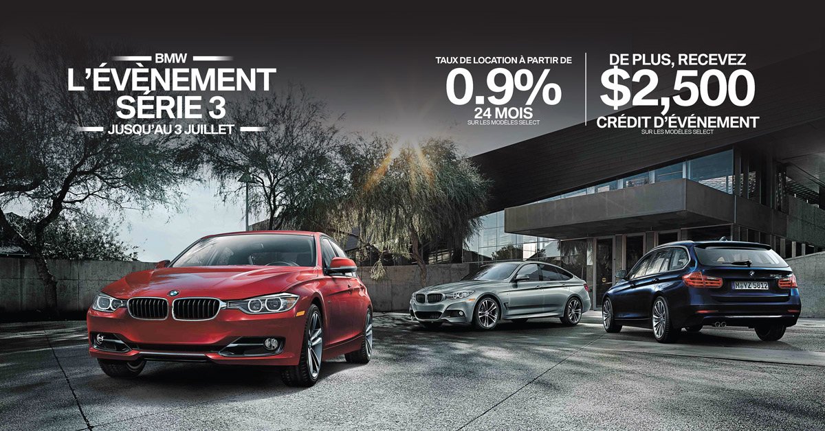 BMWLaval's tweet photo. Événement série 3: Bénéficiez d'un crédit de livraison ainsi que de de taux spéciaux de location et de financement. https://t.co/soHelaLYvC