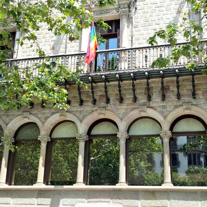 carlesrod's tweet photo. Avui, per primera vegada a la història, la bandera de l'arc de Sant Martí oneja a façana @diba #LGTBI #Orgull2016 https://t.co/YisjUK57Gx