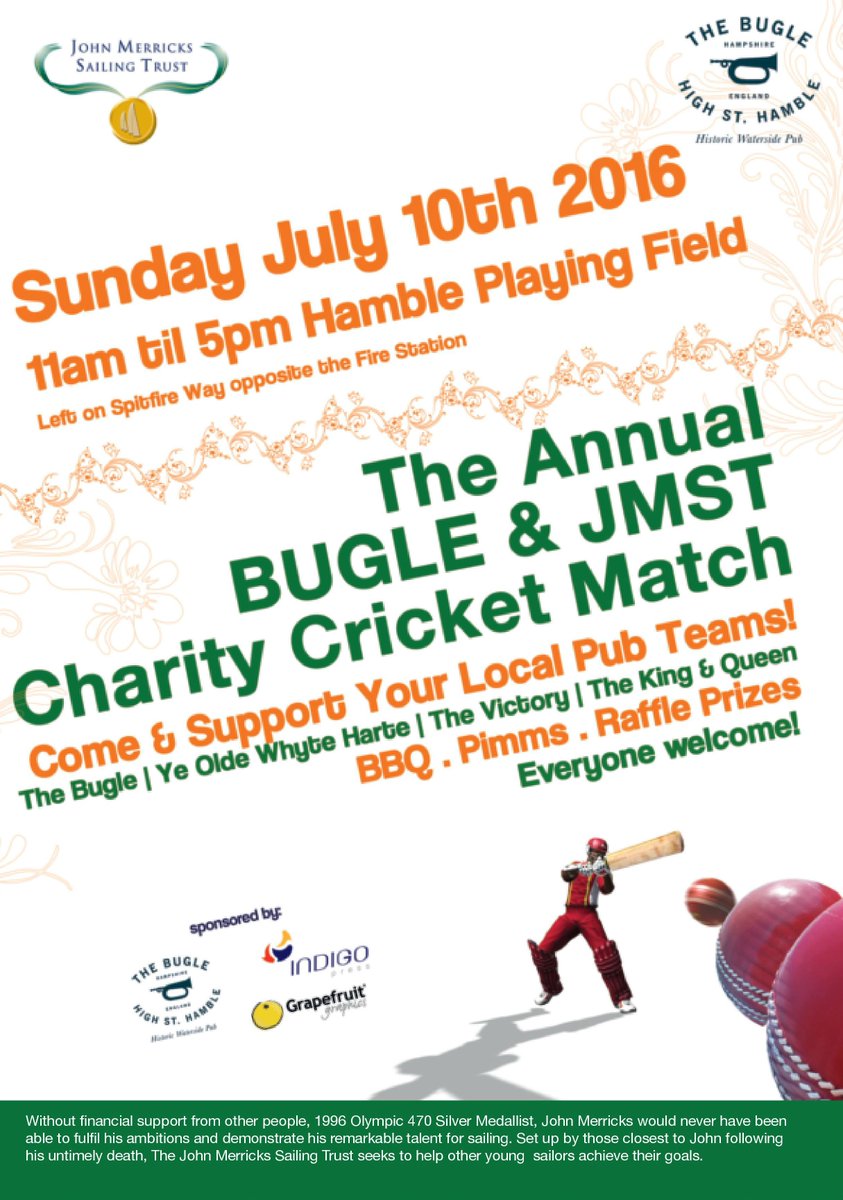 Join us for our annual charity cricket tournament on Sunday 10th July. We're raising money for <a href="/jmst_uk/">JMST</a>!  #Hamble