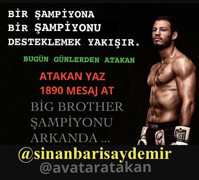 _sinanaydemir's tweet photo. Bir Şampiyona bir başka Şampiyonu desteklemek yakışır
ATAKAN yaz 1890'a gönder
#BugünGünlerdenAtakan #Survivor #bbtr https://t.co/AS6HGYtYYu