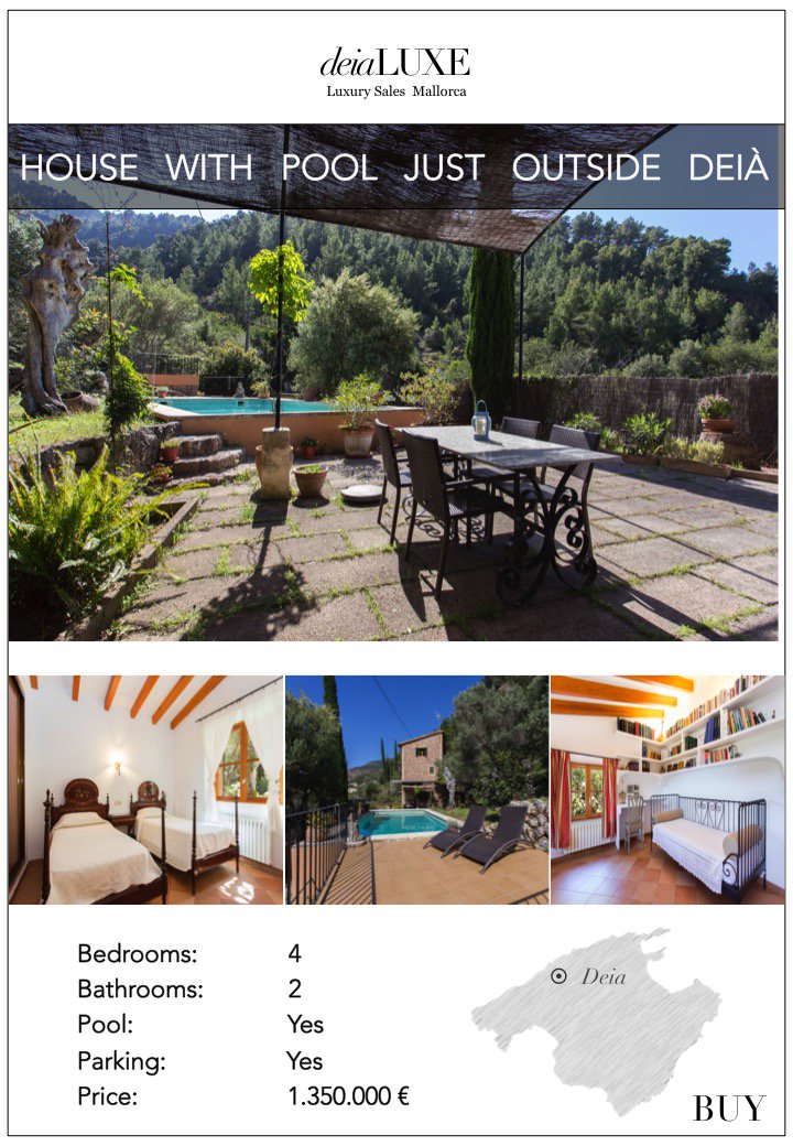 House with Pool FOR SALE in Deia.  Enquire at info@deialuxe.com
#Deia #Mallorca #ForSale #RealEstate #DeiaLuxe