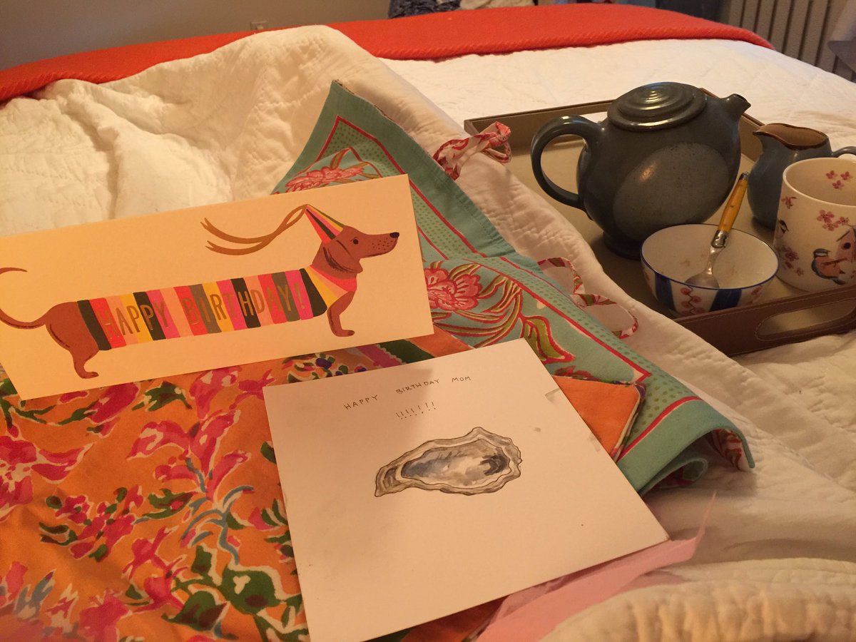 sarahmac's tweet photo. A good start! Breakfast in bed delivered by lovely daughters @natmenarche & @sopmarsh #56ix #junebirthdaysarebest https://t.co/0EfUHtwRIu