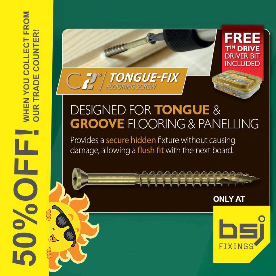 BSJFixings's tweet photo. *** SUMMER DEALS ***
Our #productoftheday is the C2 Tongue-Fix Flooring Screw
#BSJFixings #Offers https://t.co/NsKAViA2NX